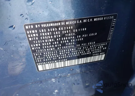 2020 Volkswagen Tiguan 2.0T Se/2.0T Se R-Line Black/2.0T Sel из США, поврежденный, VIN 3VV3B7AX2LM101264